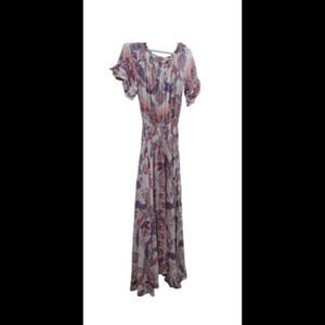 Jaase Womens Boho Paisley Print Off Shoulder White Maxi Dress Size Small READ‌